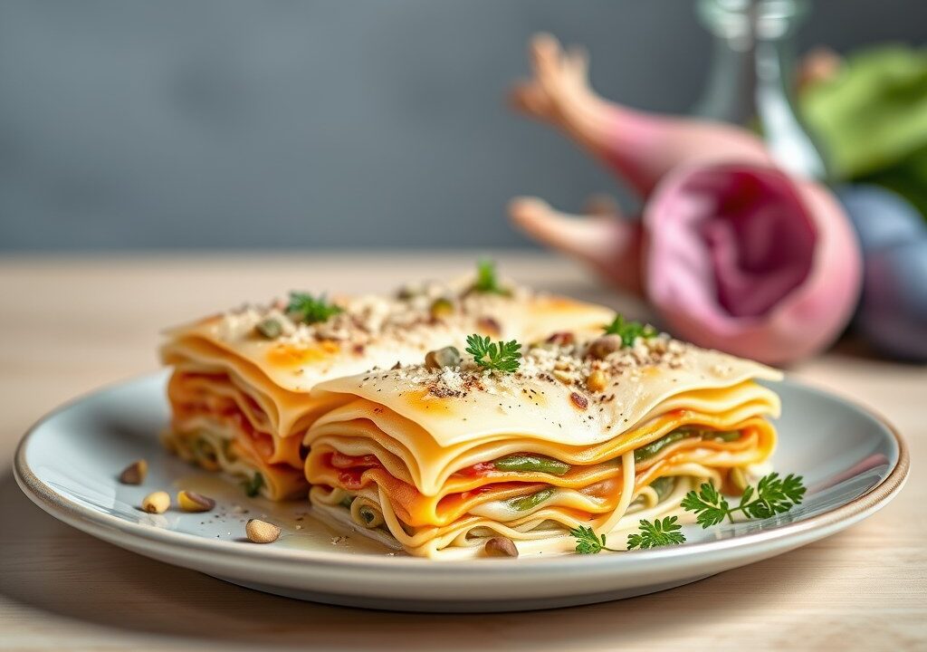 Lasagnepakketjes met raapstelen, AI-gegenereerde illustratie