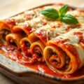 Lasagnerolletjes met gehakt en pesto