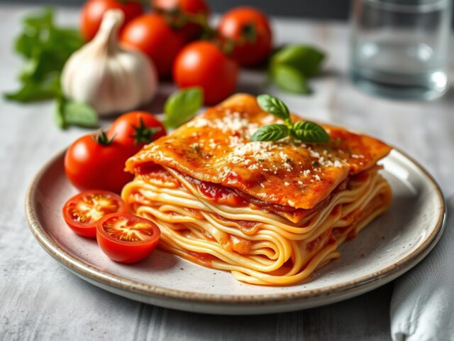 Lasagnette met tomaat en ansjovis — AI-gegenereerde illustratie
