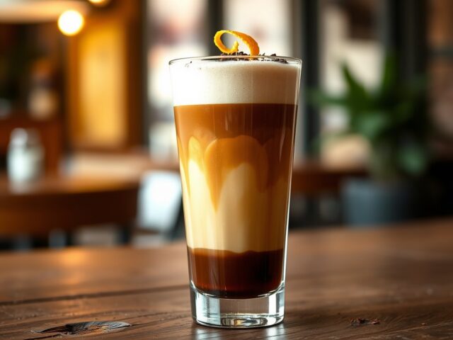 Latte macchiato met sinaasappellikeur