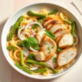 Lauwe pastasalade met asperges en gebraden kip