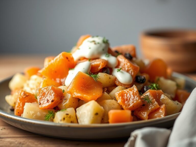 Lauwwarme aardappelsalade met gerookte zalm