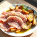 Lauwwarme carpaccio met aardappel en artisjok