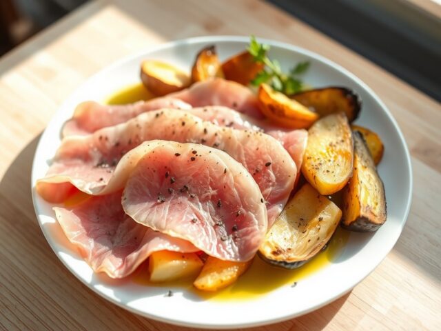 Lauwwarme carpaccio met aardappel en artisjok
