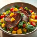 Lauwwarme salade met kalfslever en mango