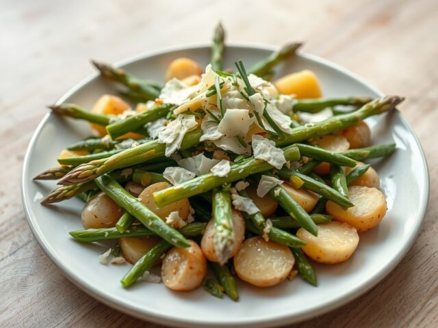 Lauwwarme salade van asperges en truffelolie