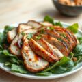 Lauwwarme salade van gerookte parelhoenfilet