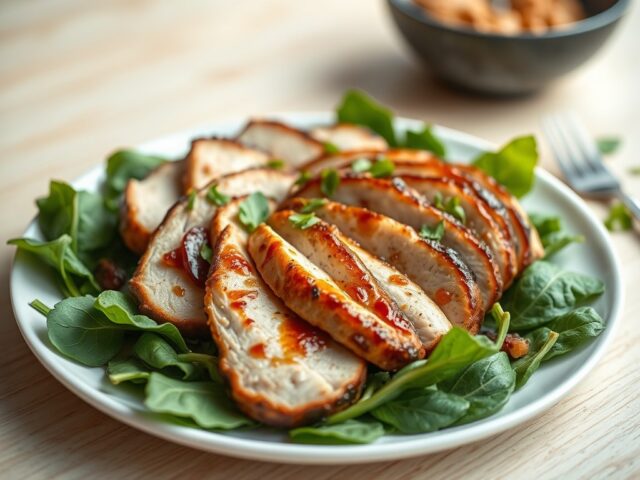 Lauwwarme salade van gerookte parelhoenfilet