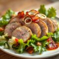 Lauwwarme salade van jong konijnenrugfilets
