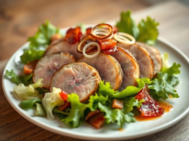 Lauwwarme salade van jong konijnenrugfilets