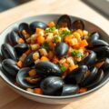 Lauwwarme salade van mosselen met een (zieopm)