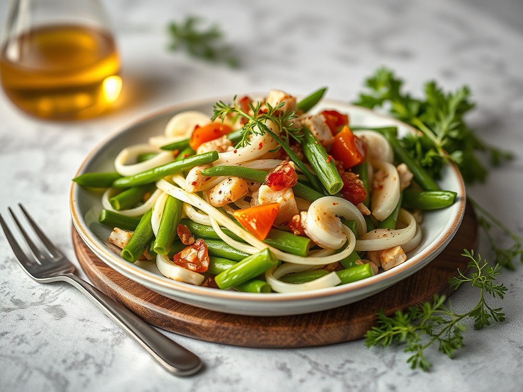 Lauwwarme salade van venkel en sperziebonen, AI-gegenereerde illustratie