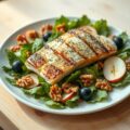 Lauwwarmesalade van zeebaars,gekonfijte paddestoel