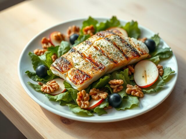 Lauwwarmesalade van zeebaars,gekonfijte paddestoel