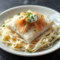 Licht gerookte schelvis, opgelegde witte kool en Lardo di Colonnata