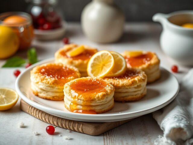 Limoenhoningcakejes met jam — AI-gegenereerde illustratie