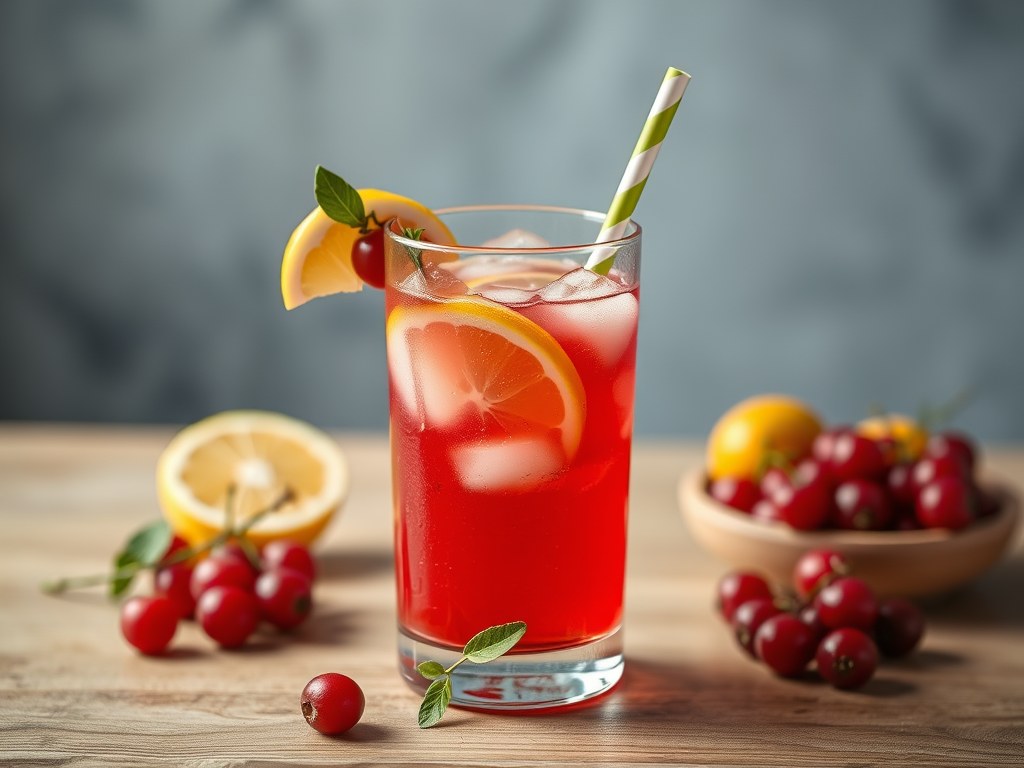 Limonade van rode besjes met citroenmelisse, AI-gegenereerde illustratie