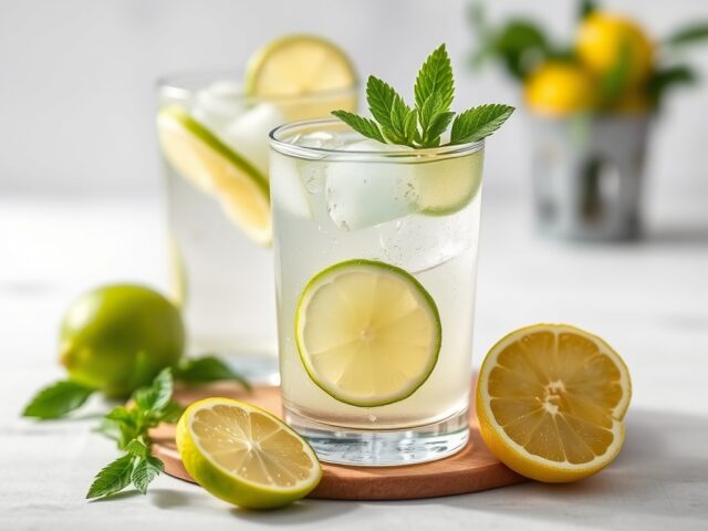Limonade van veenbessen met limoen — AI-gegenereerde illustratie