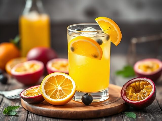 Limonade van vlierbloesem met passievrucht — AI-gegenereerde illustratie