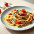 Linguine met ansjovis en tomaat