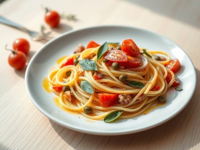 Linguine met ansjovis en tomaat