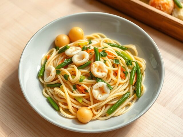 Linguine met inktvis en boontjes
