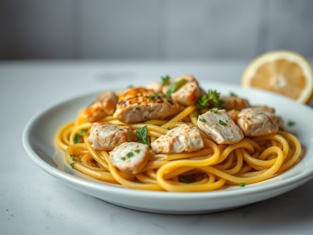 Linguine met kip en gekonfijte citroen