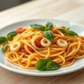 Linguine met kleine inktvisringen