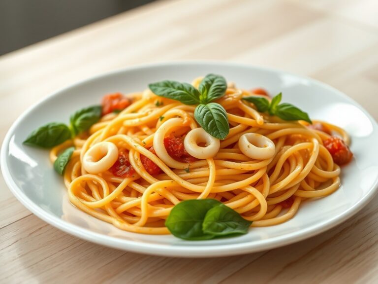 Linguine met kleine inktvisringen
