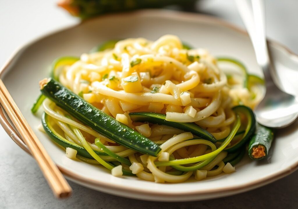 Linzensalade met courgette en prei, AI-gegenereerde illustratie
