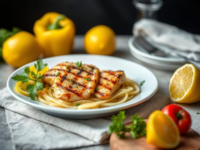 Linzensalade met gegrilde citroenkip