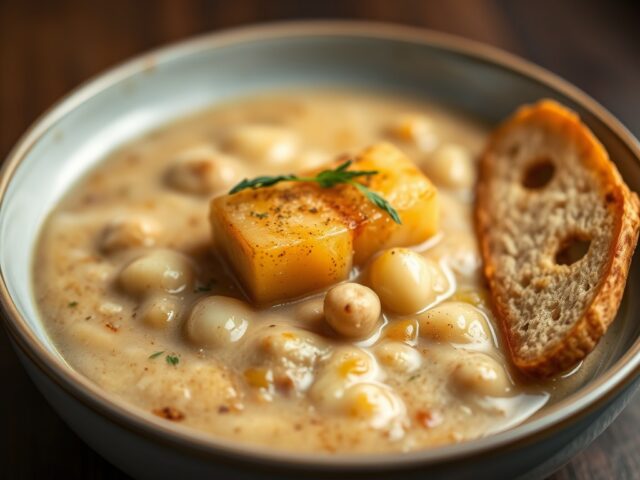 Linzensoep met een aardappel- cantharellen- truffel