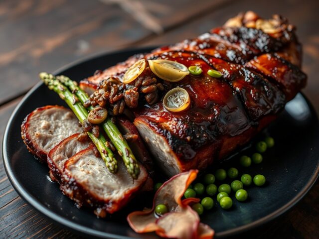 Livar varkensrib met seisoenstruffel en asperges o