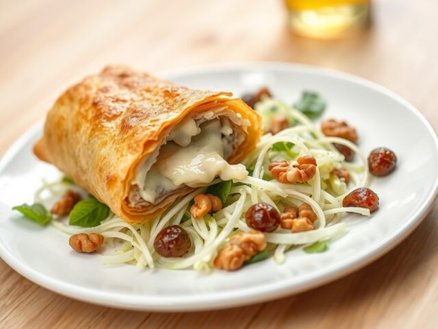 Loempia met Stilton op een salade van witlof met r