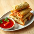 Loempiaatjes met scherpe saus