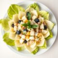 Lofbloem gevuld met een kaassalade met een dressin