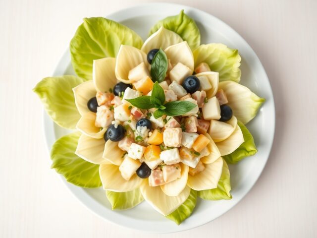 Lofbloem gevuld met een kaassalade met een dressin