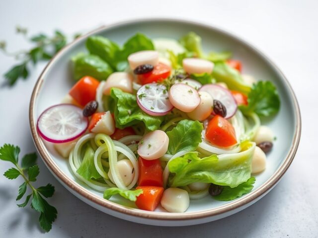 Lollo-salade met kalkoen en druiven — AI-gegenereerde illustratie