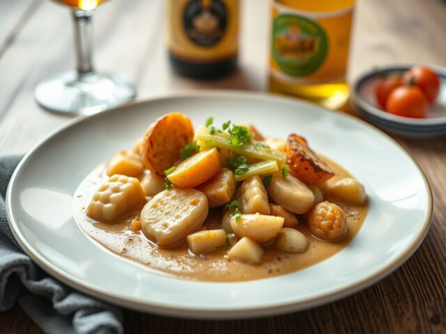 Lotteragout met Tripel Chimay en aardappelkaaskoek