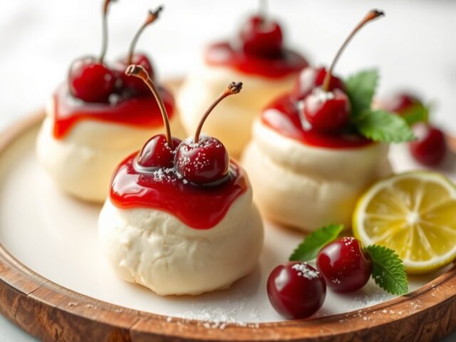 Luchtige bavarois van limoen met een kersensaus