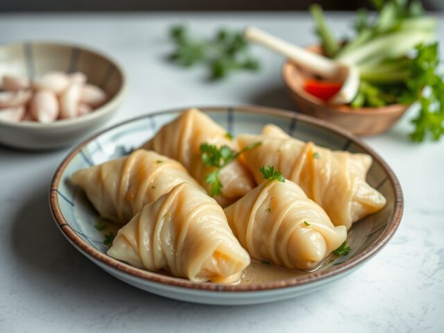lumper(rijstrolletjes met kipvulling)