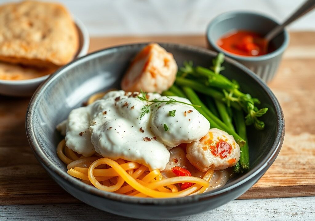 Lunch met Boursin en krab, AI-gegenereerde illustratie