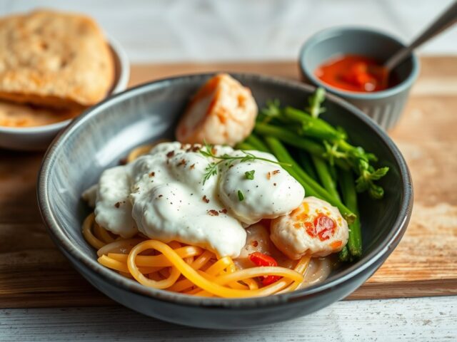 Lunch met Boursin en krab — AI-gegenereerde illustratie