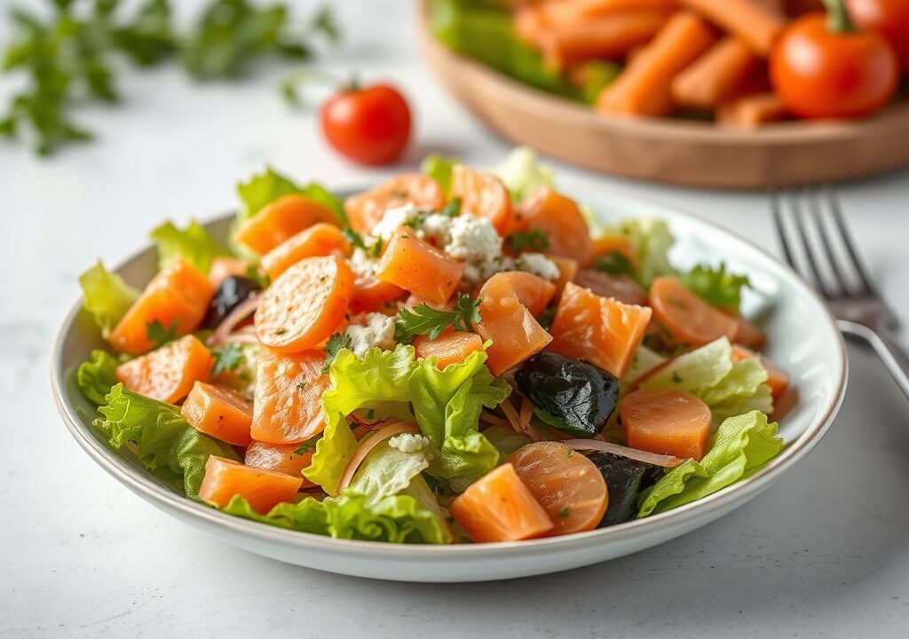 Lunchsalade luxe vis, AI-gegenereerde illustratie