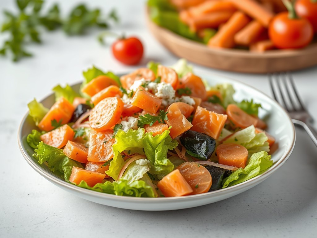 Lunchsalade luxe vis, AI-gegenereerde illustratie