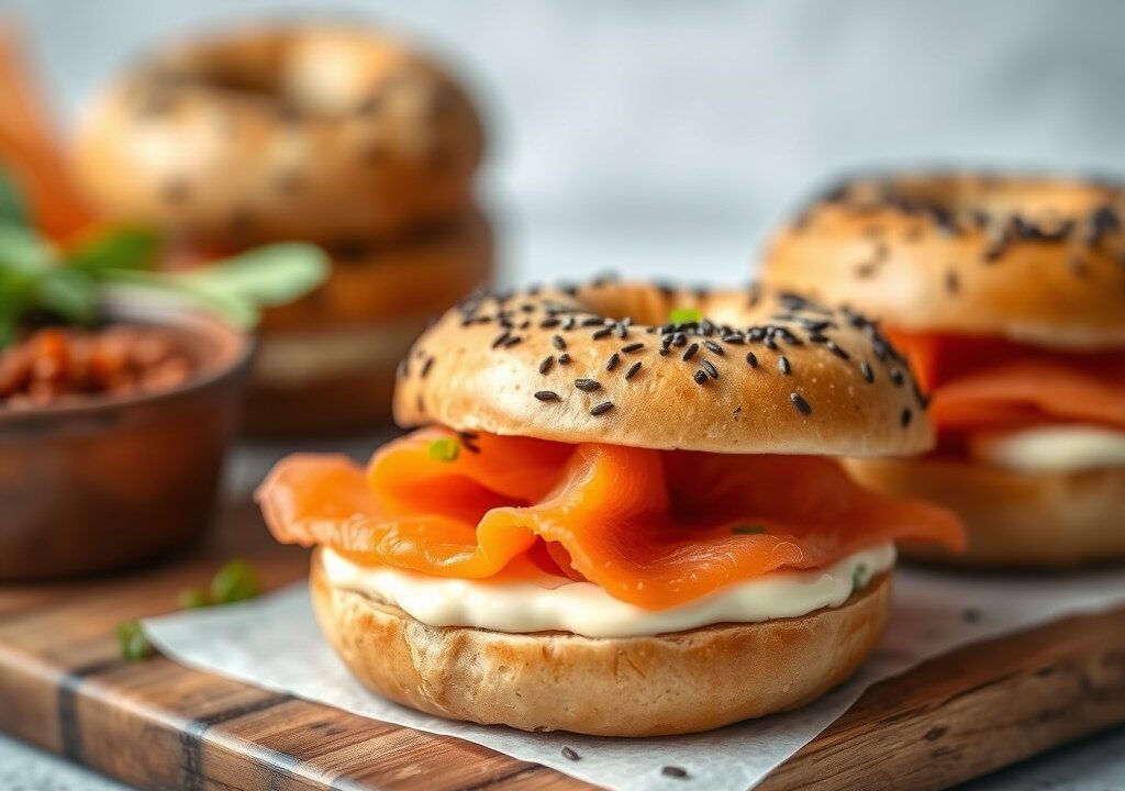 Luxe bagels met zalm, AI-gegenereerde illustratie
