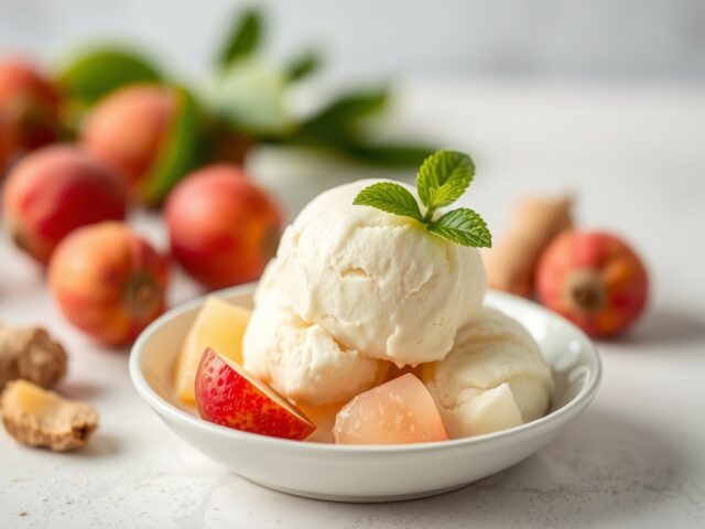 Lychee-ijs met verse gember — AI-gegenereerde illustratie