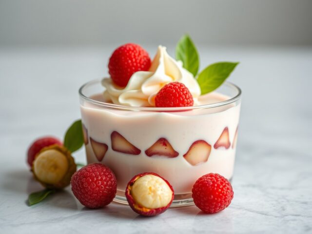 Lycheemousse met lychees en stervruchten