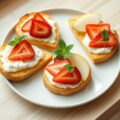 Maïsbrood met limoenricotta en aardbeien