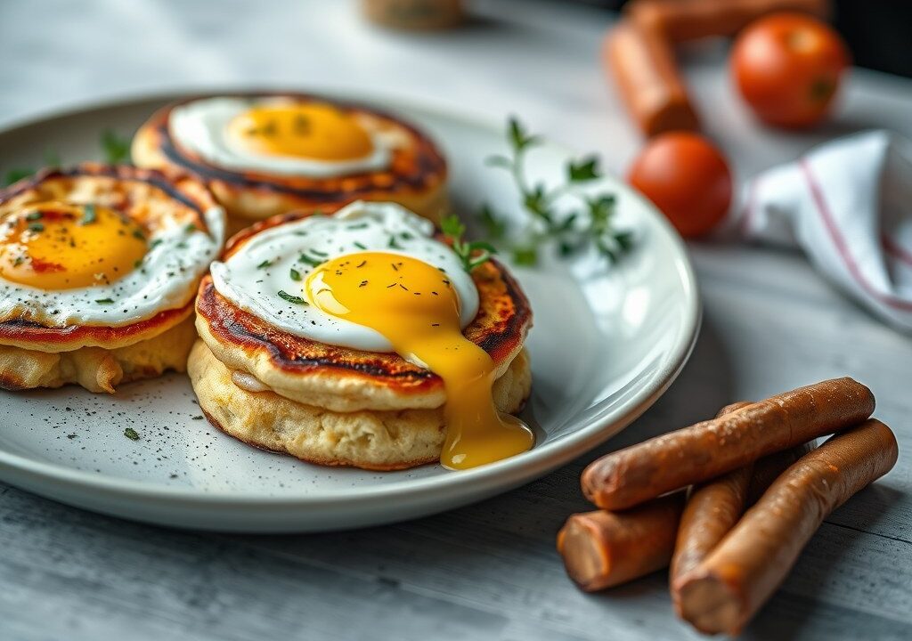 Maïskoekjes met gegrilde knakworstjes, AI-gegenereerde illustratie